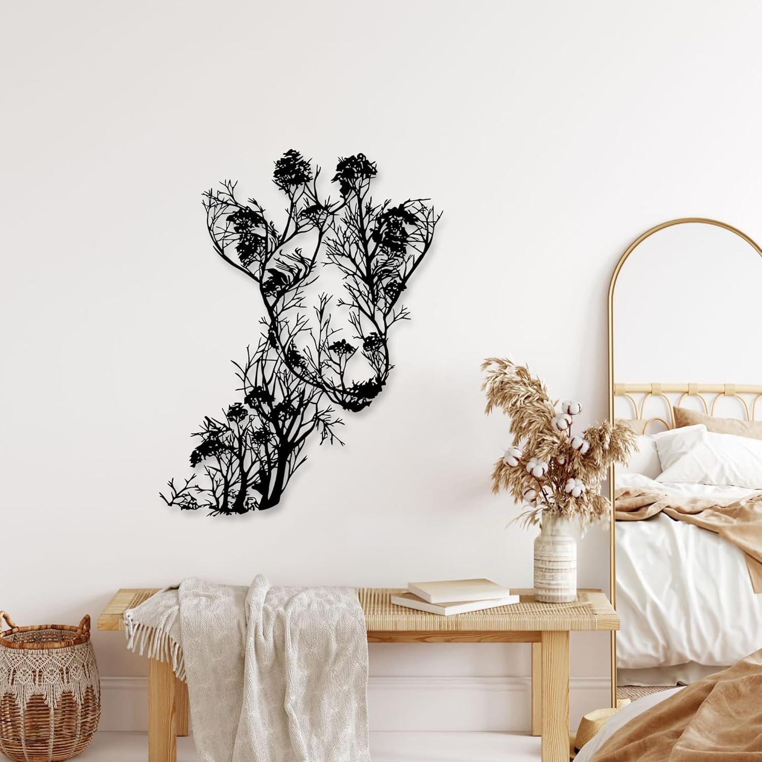 Rajukit Giraffe Wall Art,Large Metal Animal Wall Decor with Tree Silhouette, African Wildlife Home Decor, Extra Wide Nature Wall Sculpture