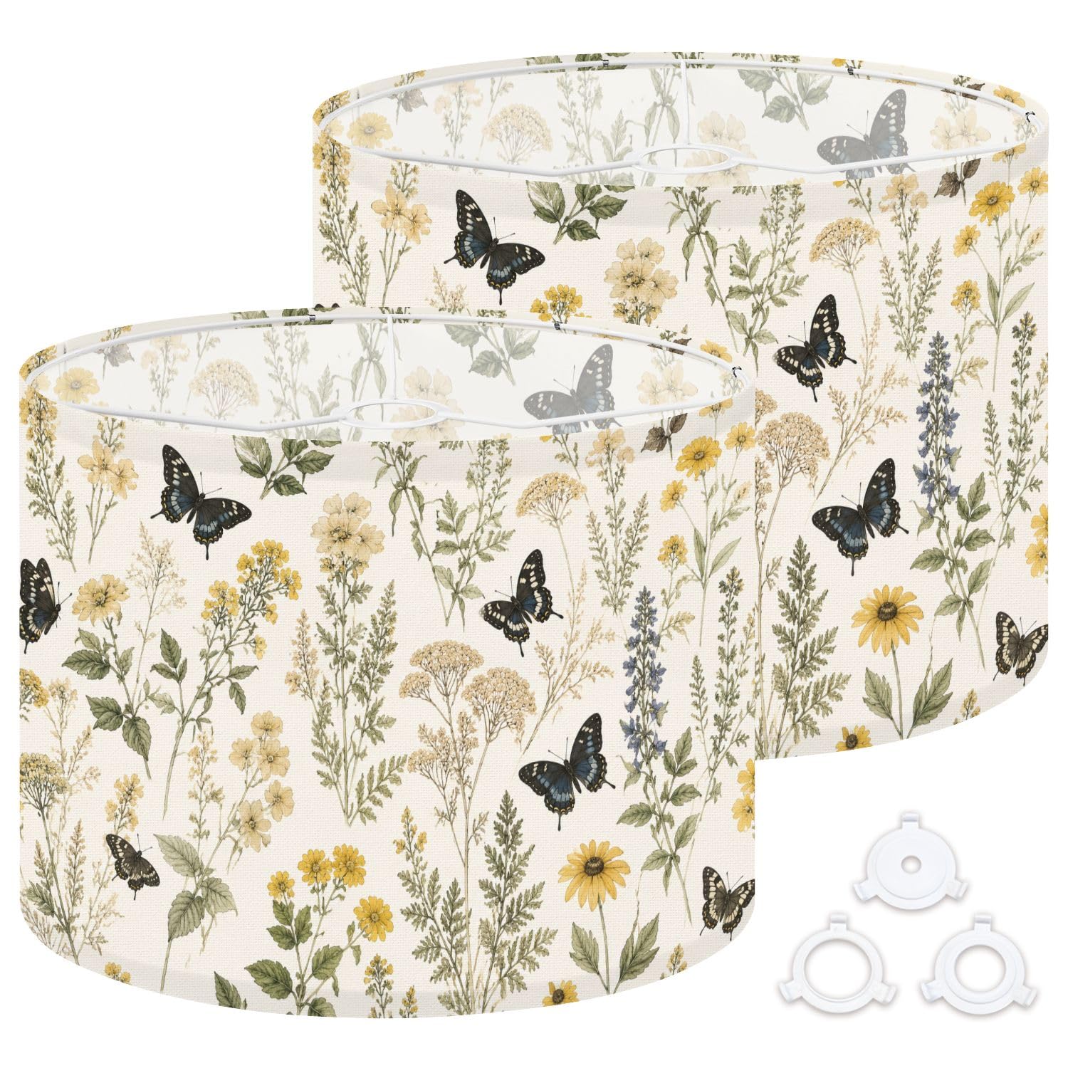Deruinvaio Multi3 2Pcs 13In Lampshade Lamp Shade Botanical Flower Butterfly Vintage For Ceiling Light, Table Lamp Floor Lamp Easy Assembly Replacement Light Shade