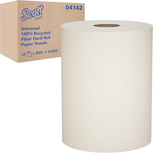 Scott Essential - Rollo de toallas de papel duro (04142), natural, 800 pies rollo, 12 rollos caja, 9,600 pies caja