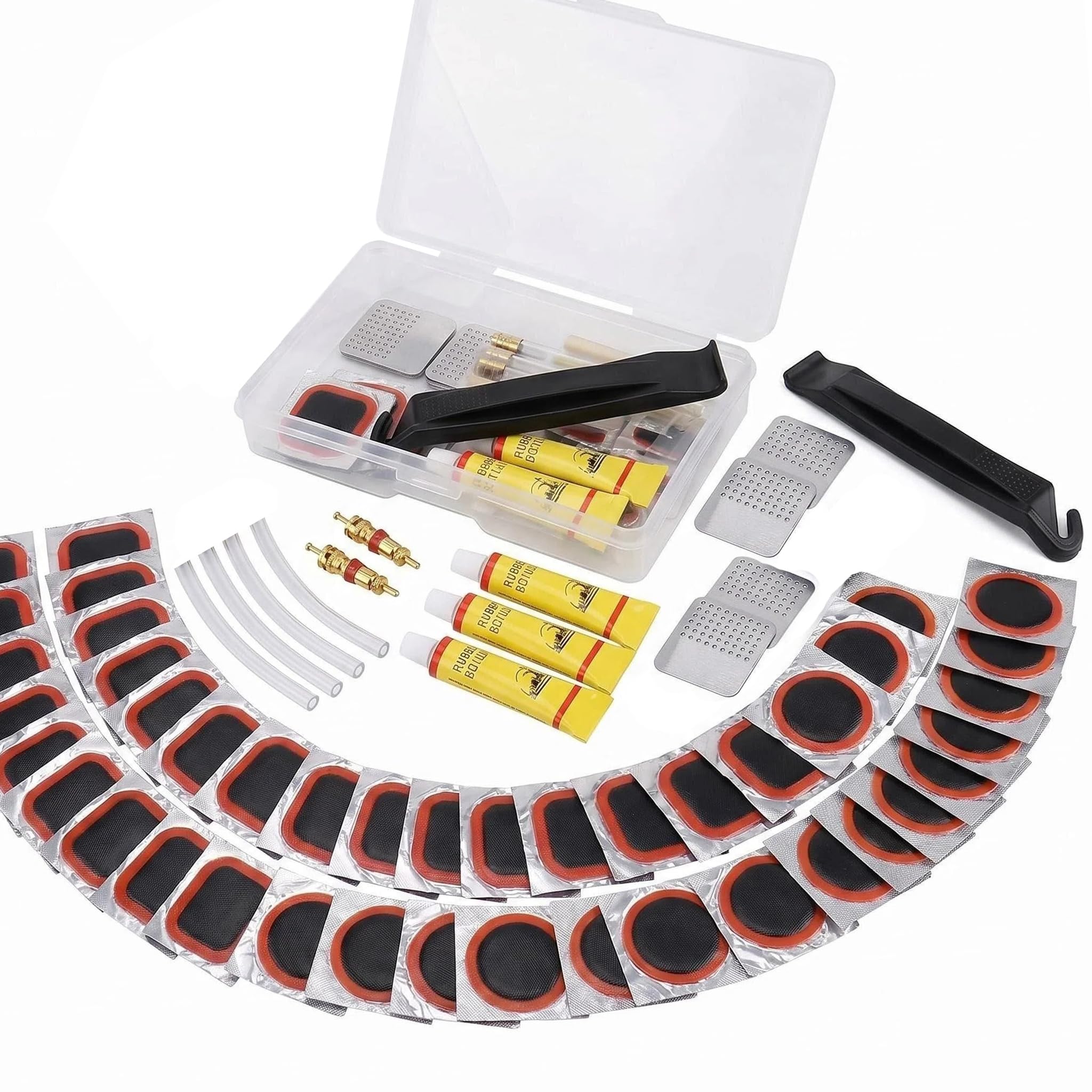 Bike Tire Repair Kit 55 PCS – Bicycle Tube Patch Kit with Tire Levers, Patches, Portable Flat Tire Repair Kit Emergency Tire Puncture Kit