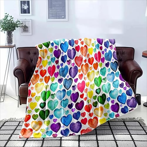 Bedbay Manta colorida para sofá, manta colorida con corazones de amor, para parejas, para niños, niñas y adolescentes, manta de franela suave de