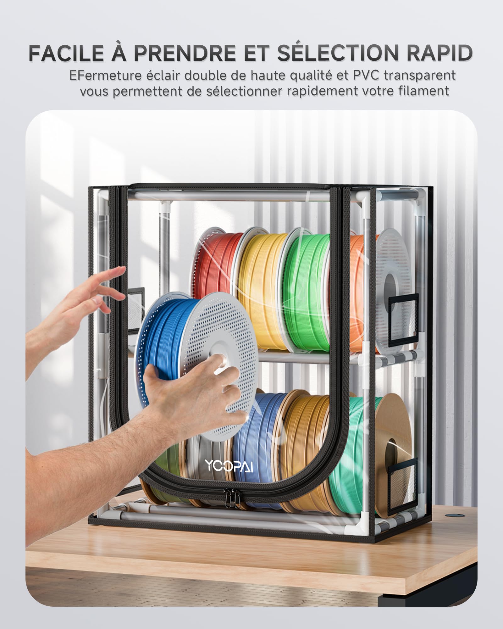 YOOPAI Boîte de rangement pour filament d'imprimante 3D avec déshydratants – Étagère de rangement en métal à 2 niveaux avec couvercle transformateur, peut contenir jusqu'à 10 rouleaux de filaments
