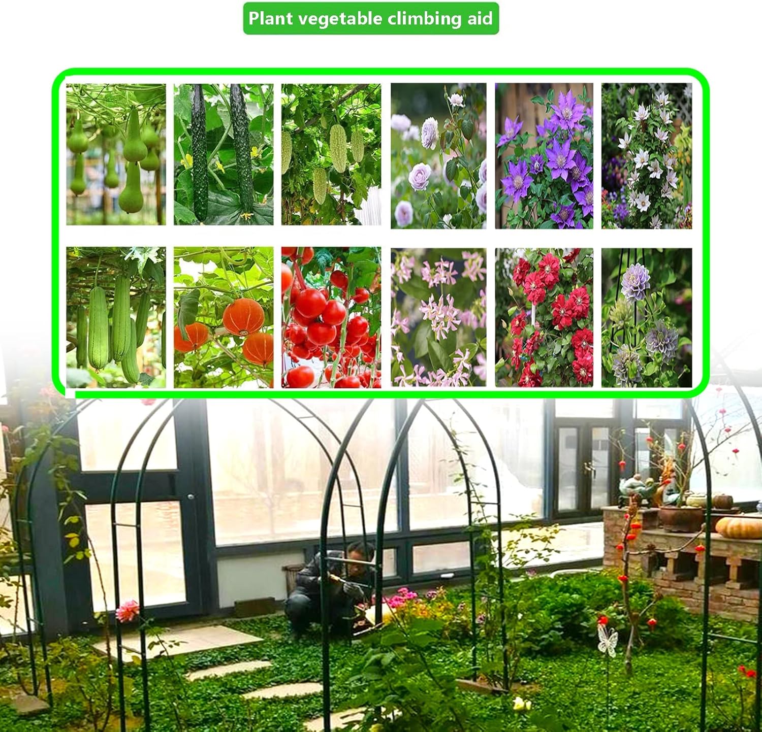 Garden Arch, Metal Pergola Arbor, Climbing Vine and Vegetable Climbing Arch Support Frame with Base, Galvanized, Garden/Valcony/Villa Decoration (Color : White, Size : 120x220x40CM)