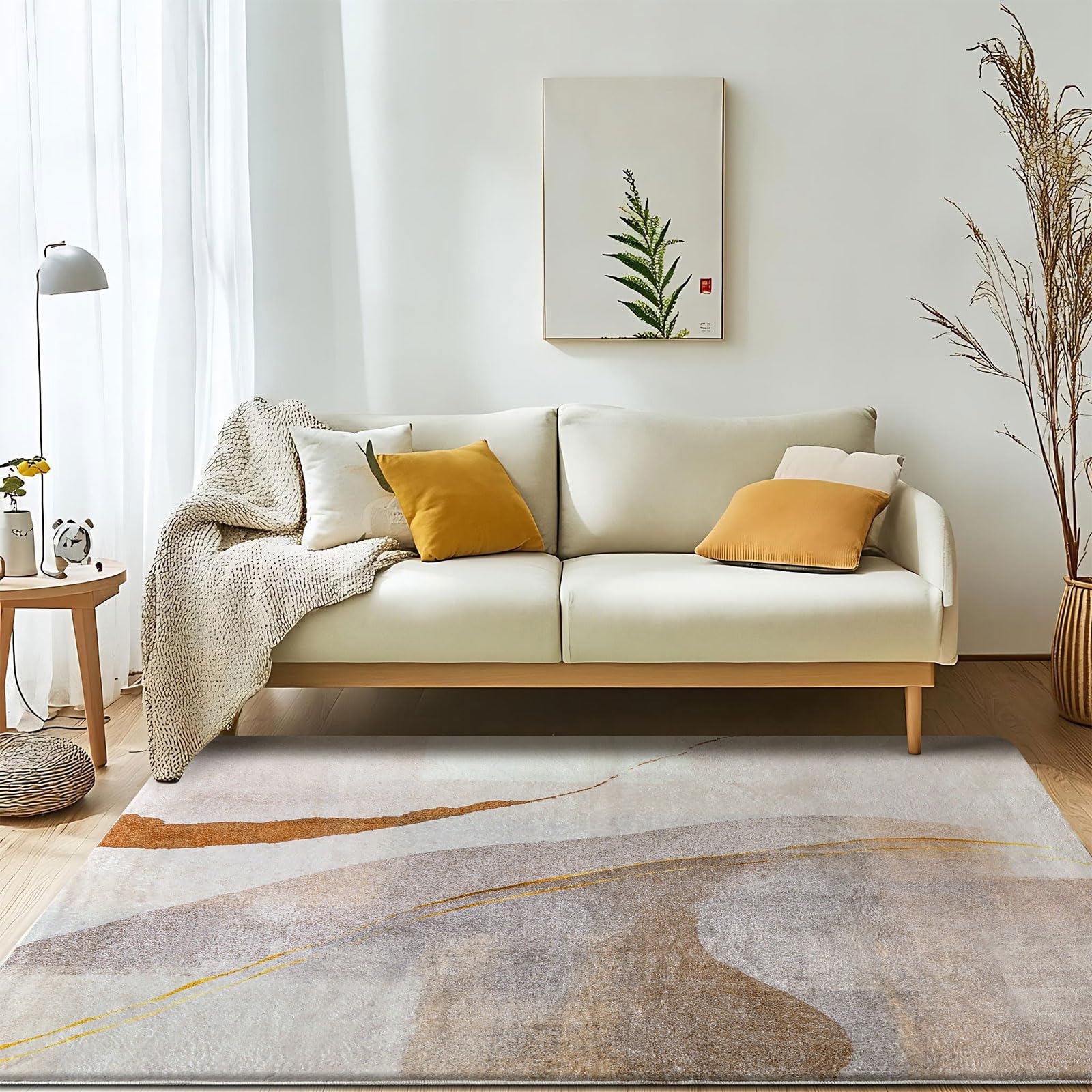 Area Tappeti per Soggiorno, Moderno Astratto Tappeto Morbido Pile Sala da pranzo Camera da letto Home Decor Tappeto antiscivolo (120 x 160 cm, Marrone/Oro)