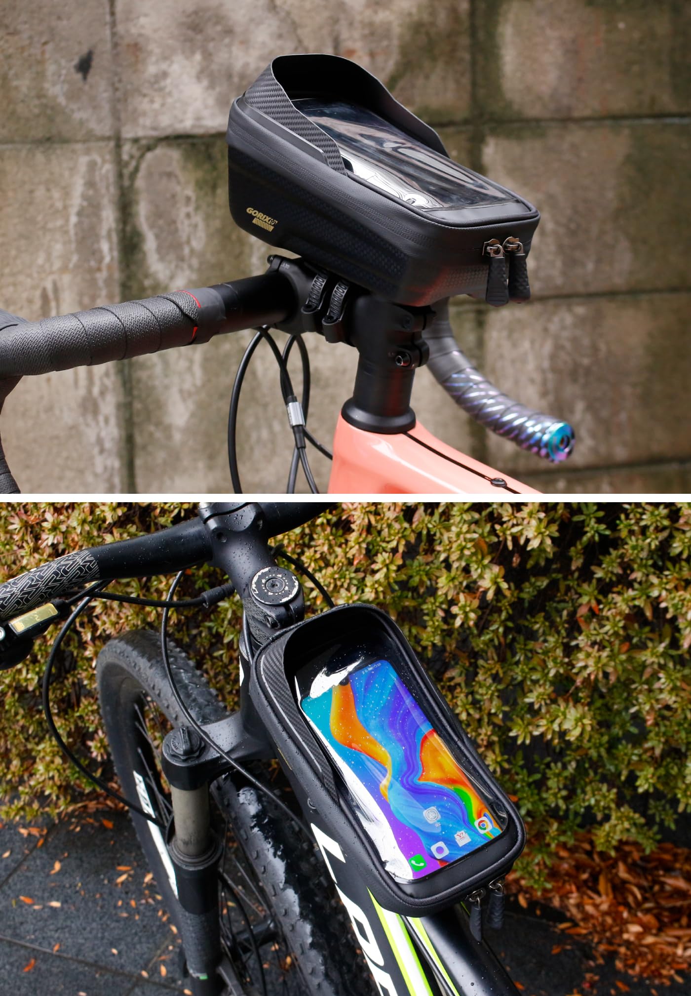 GORIX Sacoche de Tube supérieur, Sacoche de Potence, Sacoche de Cadre de vélo de Route et de Montagne, étanche à 2 Voies, Grande capacité (Active X21)