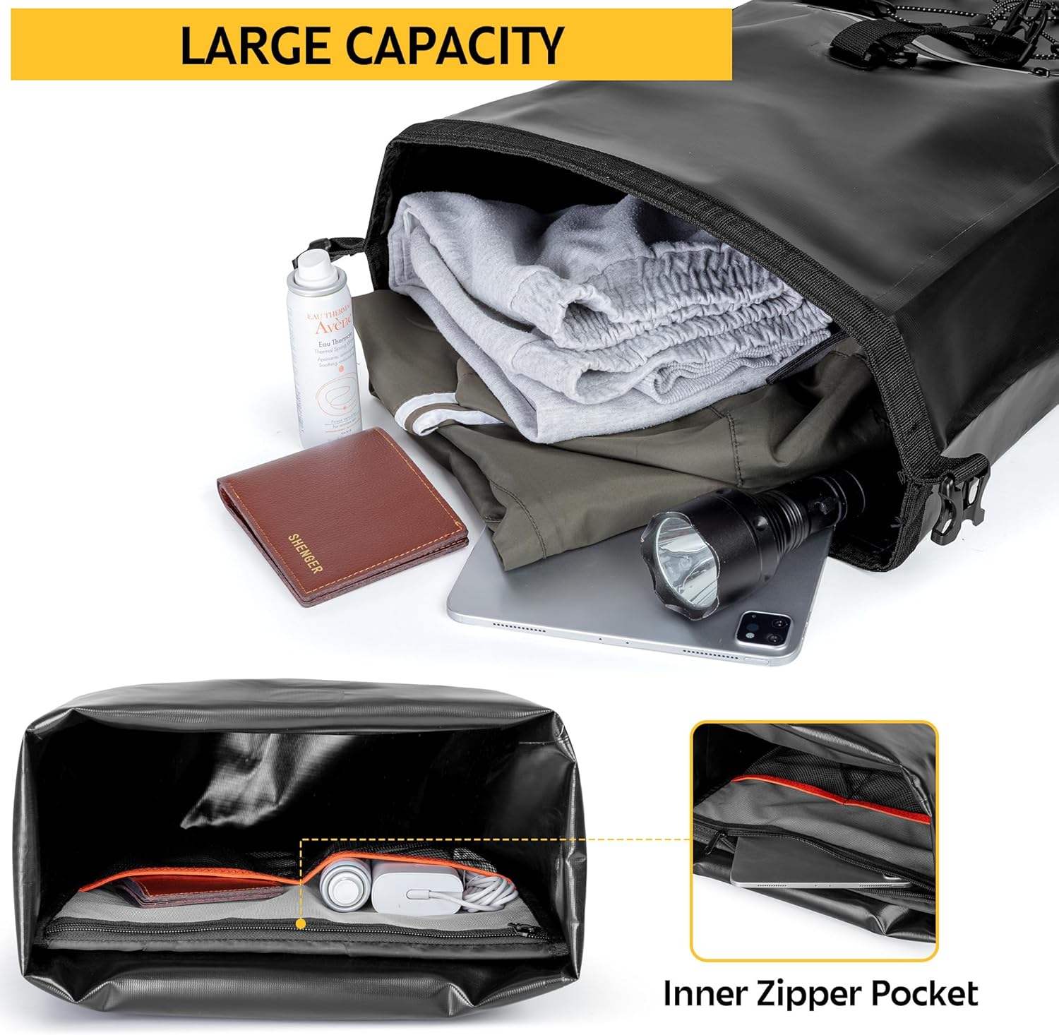 Waterproof Bike Pannier, 30L Rear Bike Rack Bag with Multiple Pockets and Adjustable Clips, Bicycle Pannier Fits Most Bike Racks, Black (1 Bag) - Image 3