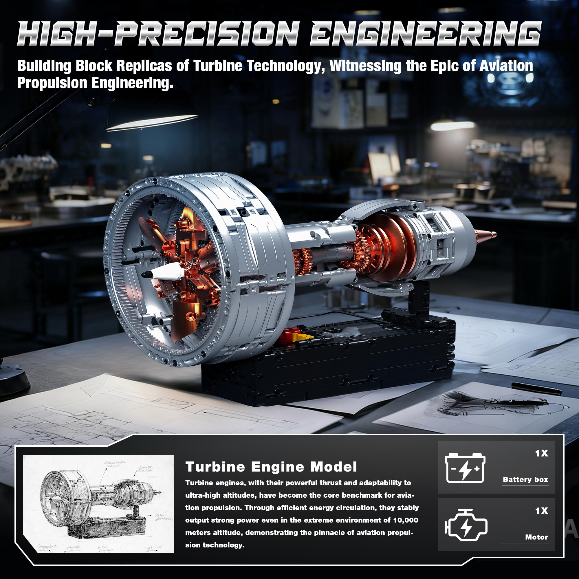 Amazon.com: Tuajixz Motorized Turbofan Engine Building Blocks