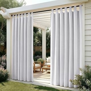 Deconovo Outdoor Curtains 132x214cm 2 Pack - Blackout & Thermal, Water Resistant Curtains for Pergola, Balcony and Terrace with Loops, Greyish White