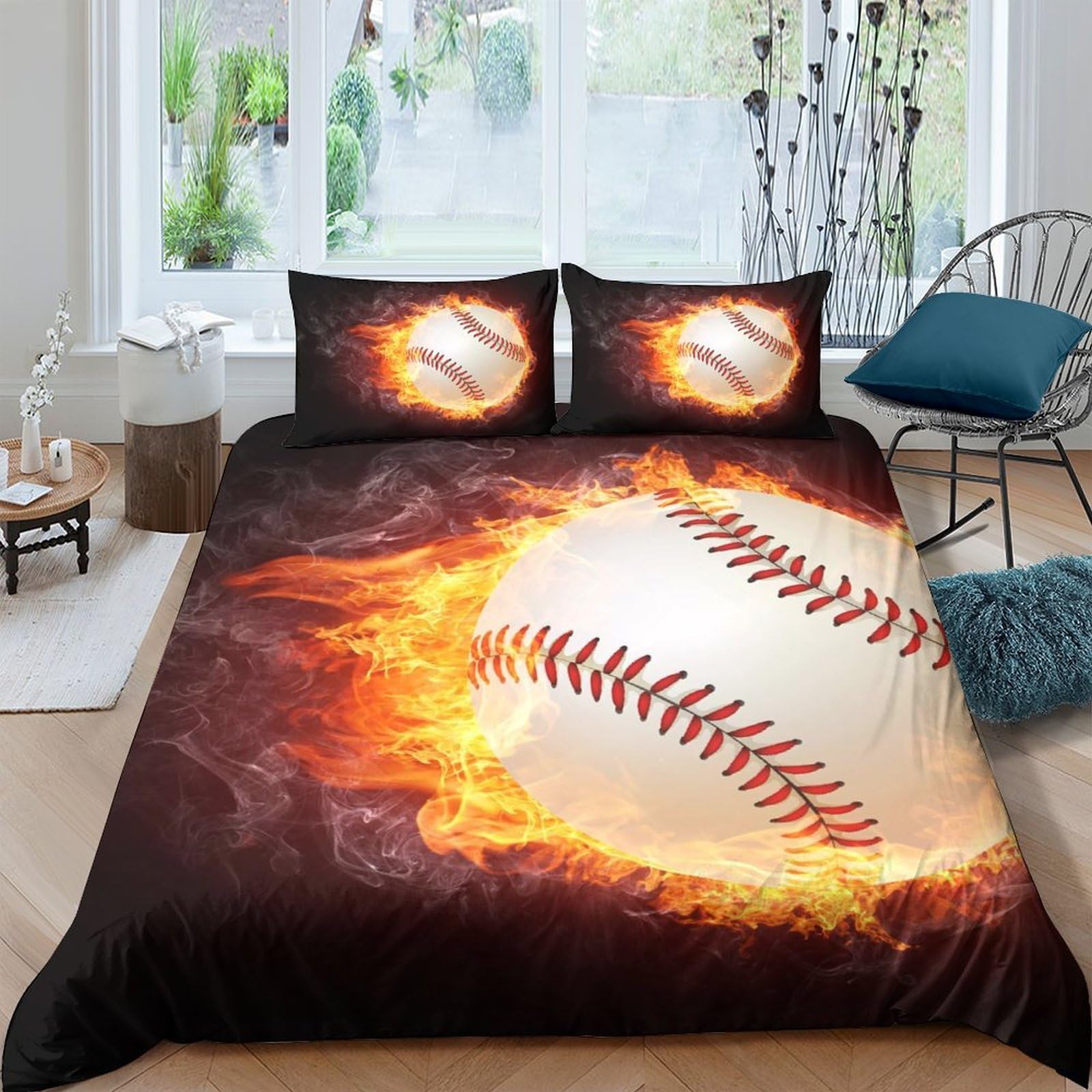 Ctjqhvkz Style-6 3D Printed Flaming Baseball Fitted Sheet Microfiber Soft Bedroom Decor Sports Theme Mattress Cover Single（135X200cm）