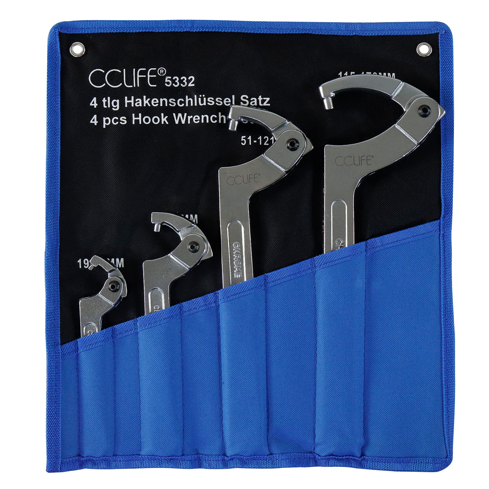 CCLIFE 4 pièces Clé à ergot articulée pour écrous à encoches latérales CR-V 19-170mm Clé à Crochet réglable en C