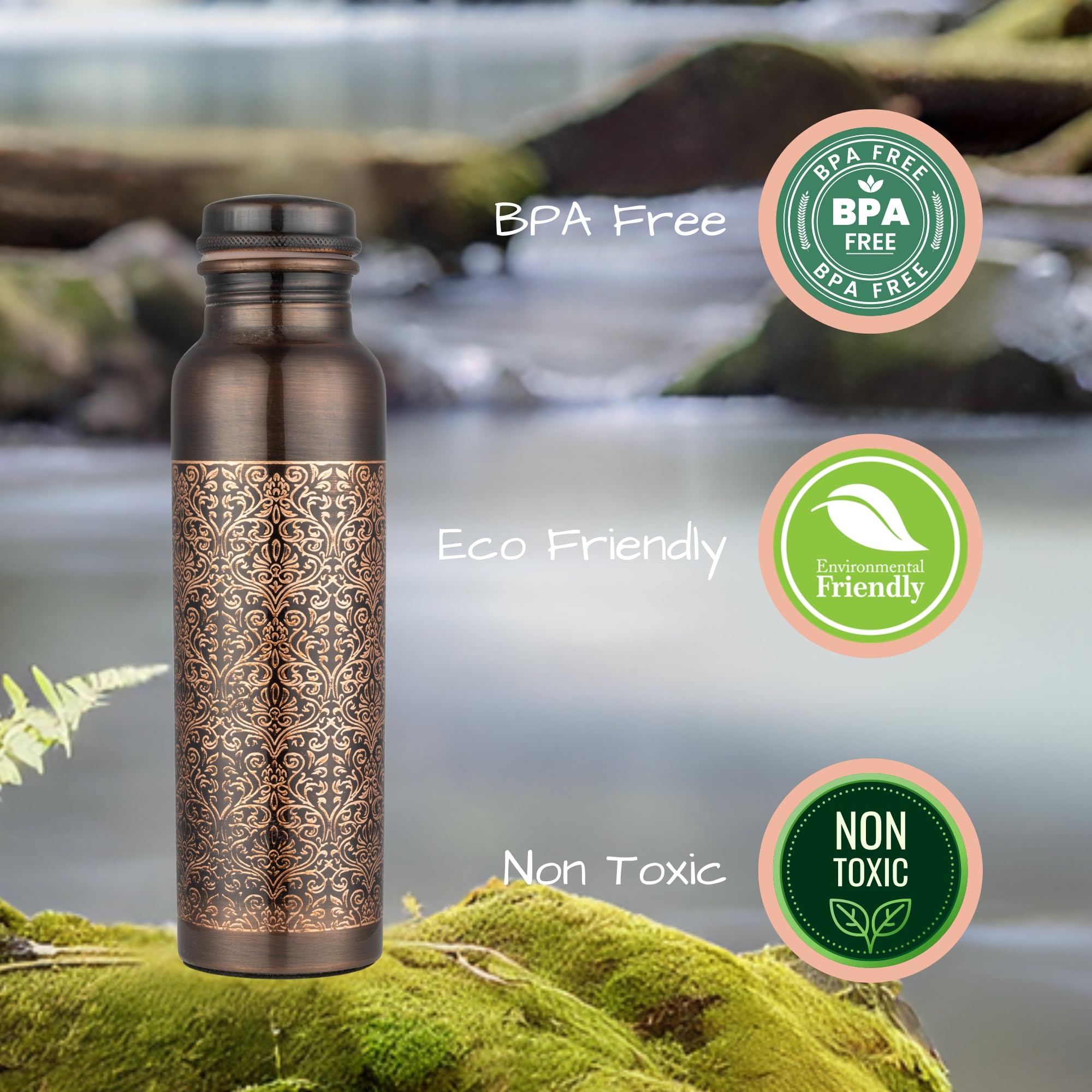 Kupfer-Wasserflasche, 900 ml, handgefertigtes ayurvedisches Gefäß