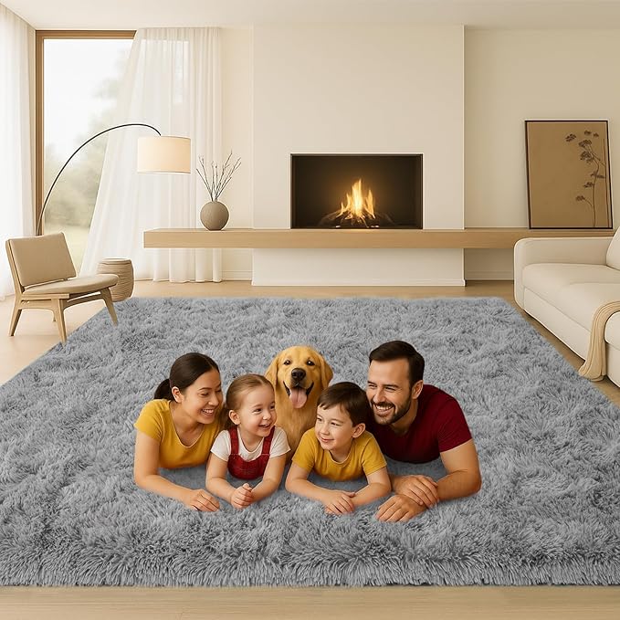 Alfombra 8x10 pies, gris, suave y antideslizante para sala de estar miniatura 3