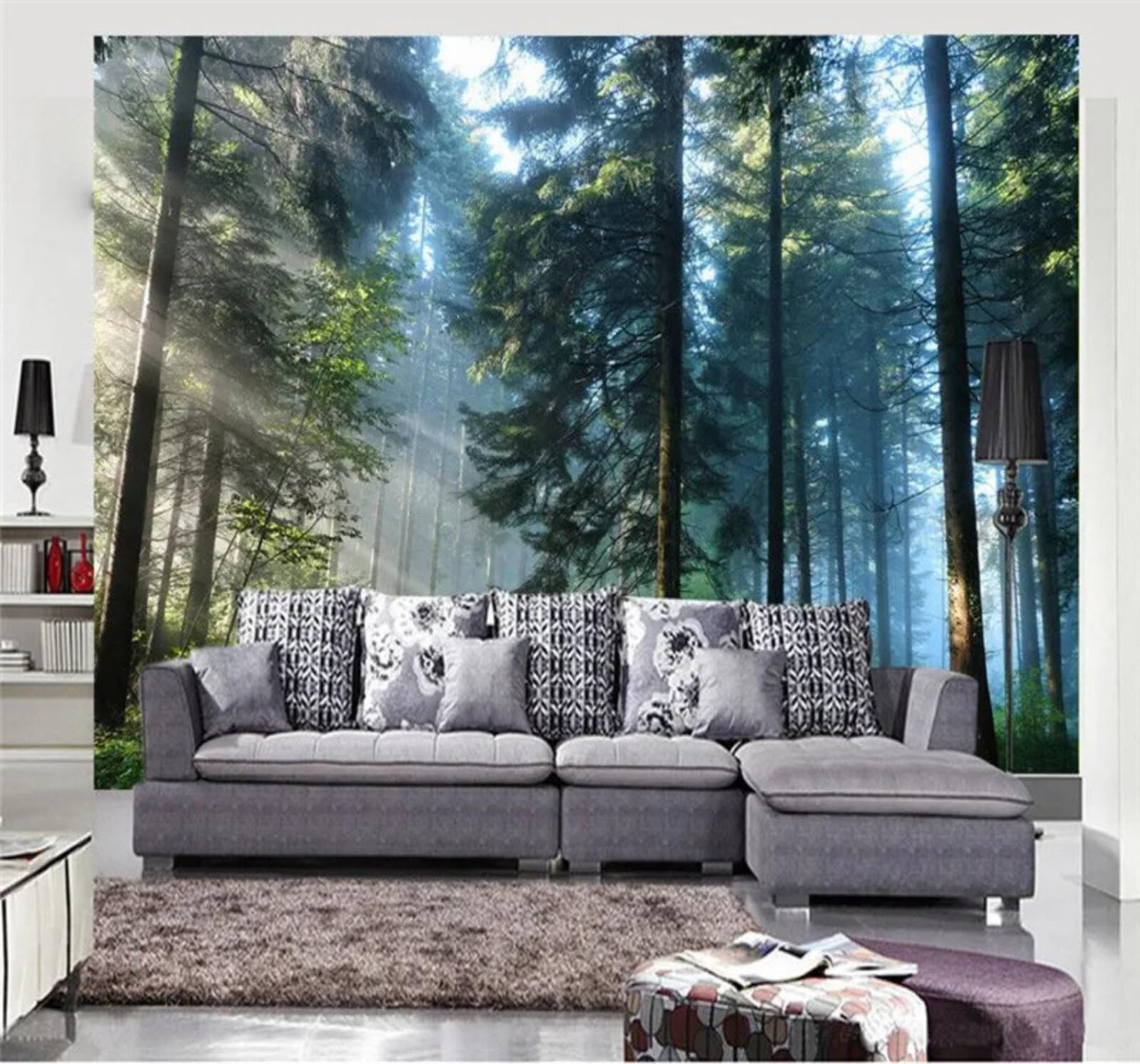 Xlming 400Cm×280Cm(B×H) Three Dimensional Green Forest Sunshine Scenery 3D Wallpaper Luxury Silk Study Dining Feature Sofa Grey Bedroom Living Room Tv Decorative Wall-400Cm×280Cm