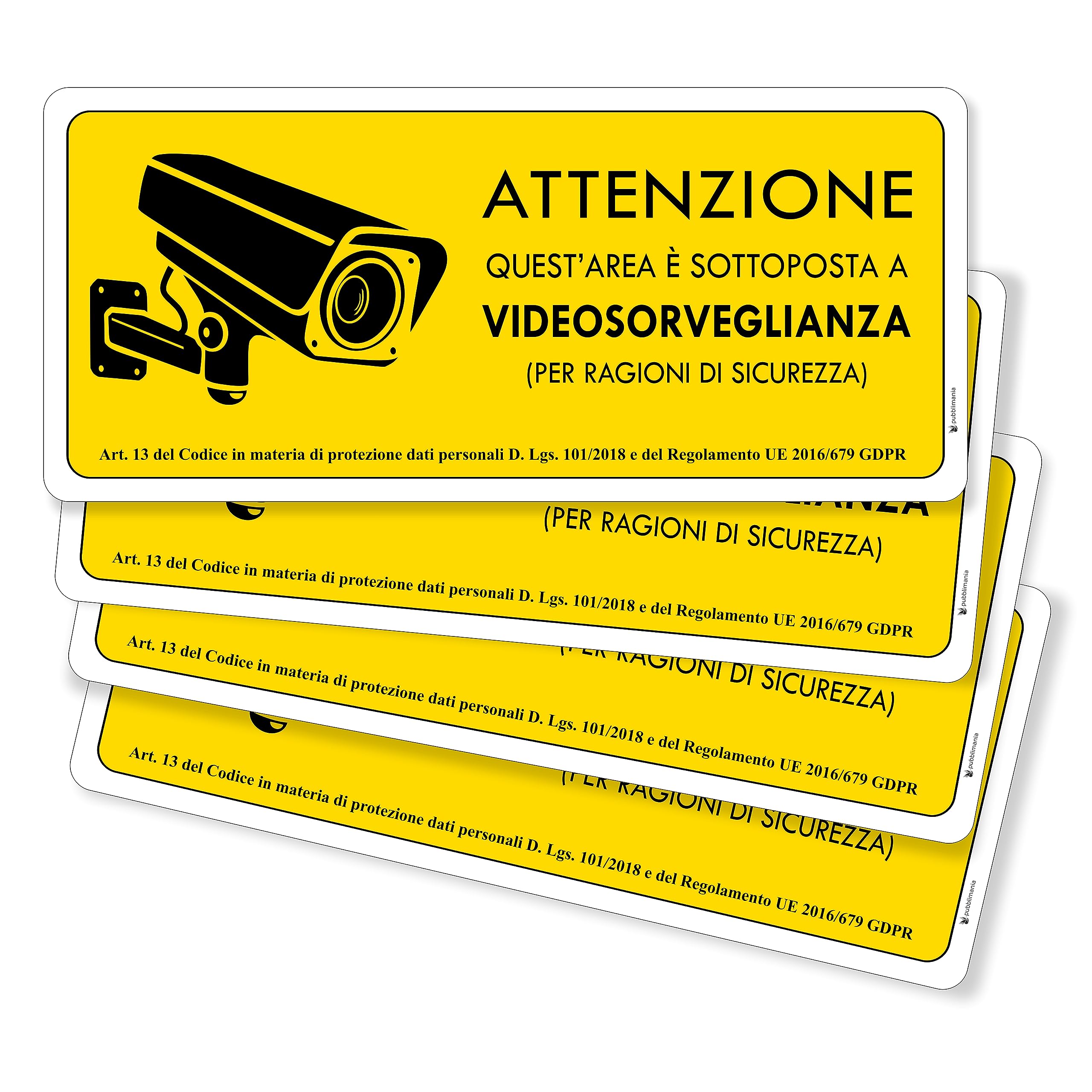 pubblimania 4 Adesivi PVC AREA VIDEOSORVEGLIATA per Esterno e Interno (Cm 29x13) (4 Area Videsorvegliata)