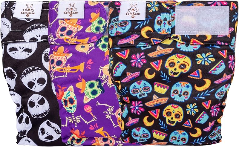 Fralda Lavável para Cães Fêmeas sem Abertura para Cauda CuteBone WWD09L, Pacote com 3
