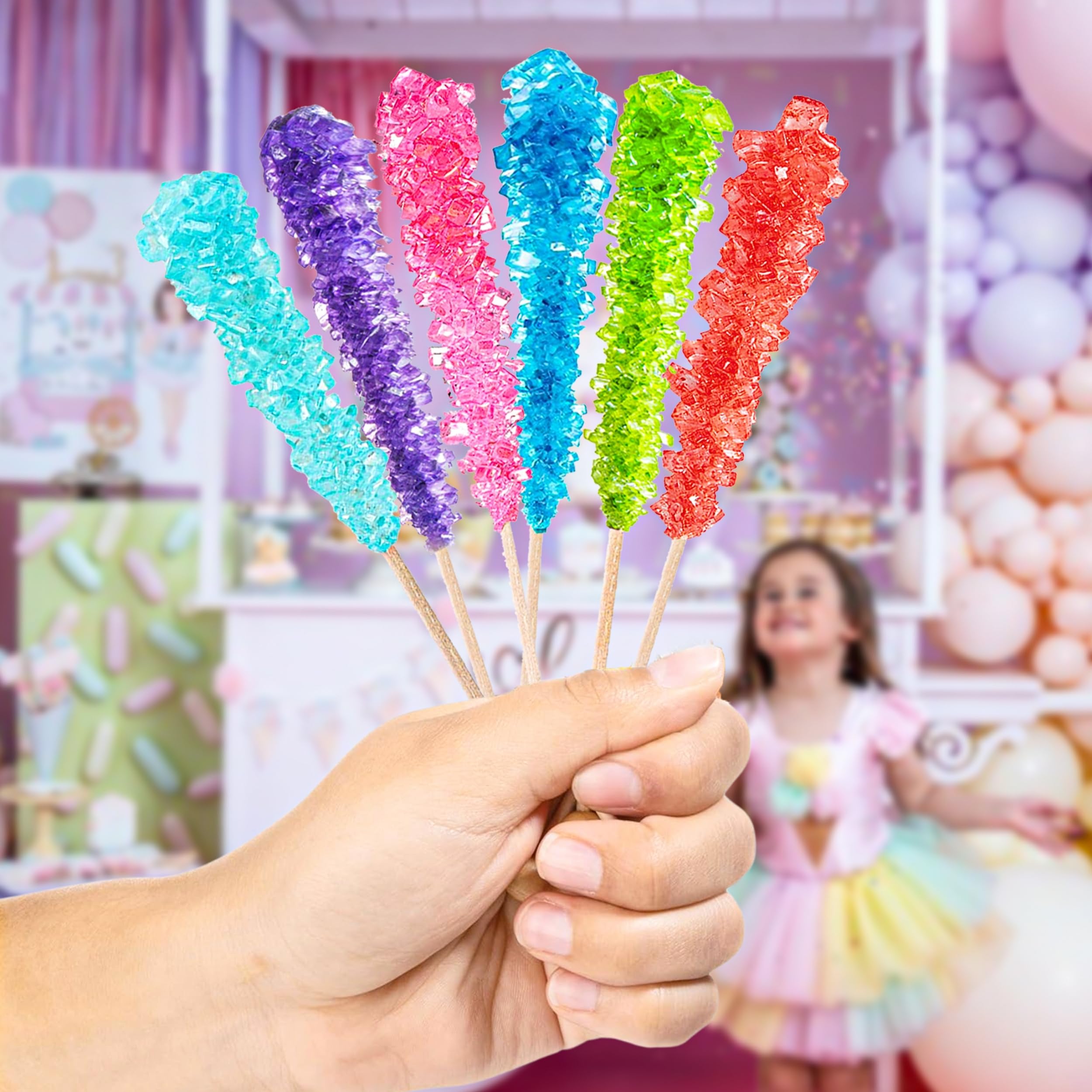 36 Large Assorted Rock Crystal Candy Sticks - Assorted Rock