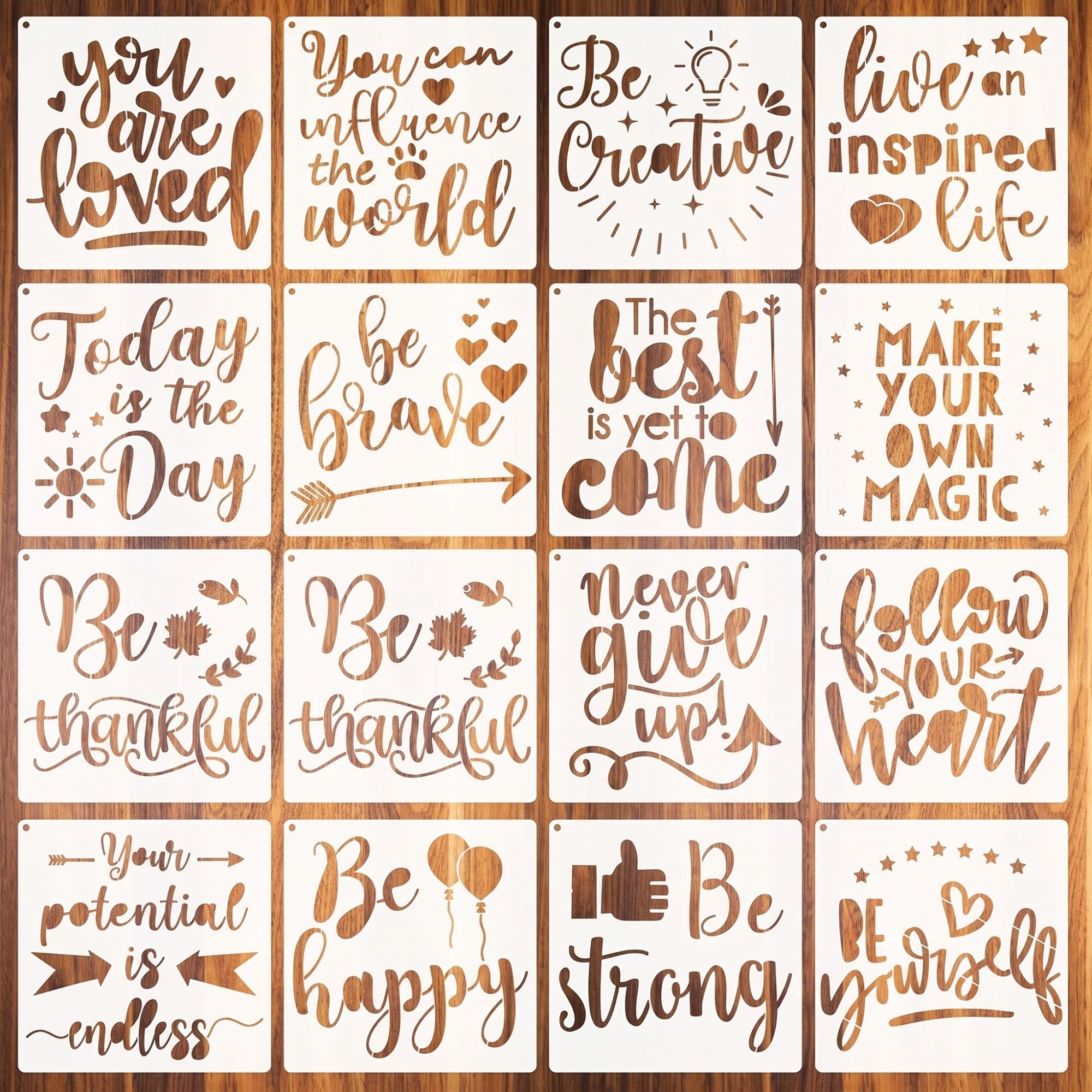Zonon 16 Pieces Inspirational Word Stencil Kit Motivational Stencils Inspirational Word Reusable Mylar Template Stencils With Open Ring For Painting On Wood Wall Home Decor-image-44