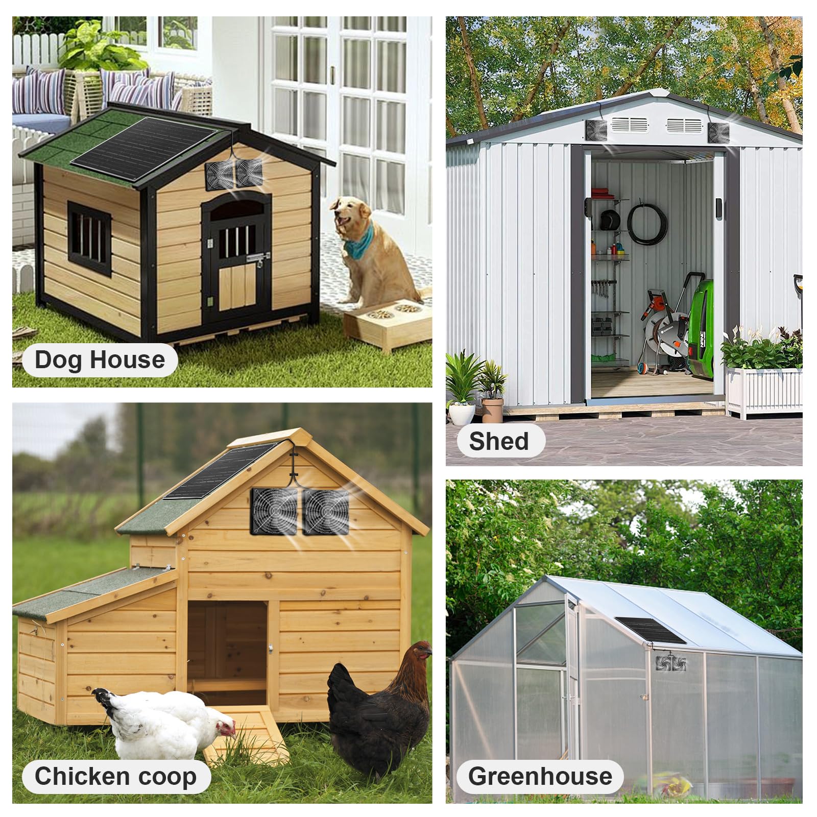 Kit de ventilador de energía solar, panel solar de 15 W con 2 ventiladores, ventilador de aire de entrada o escape con cable de 9.8 pies para gallineros exteriores, invernaderos, casas de perros