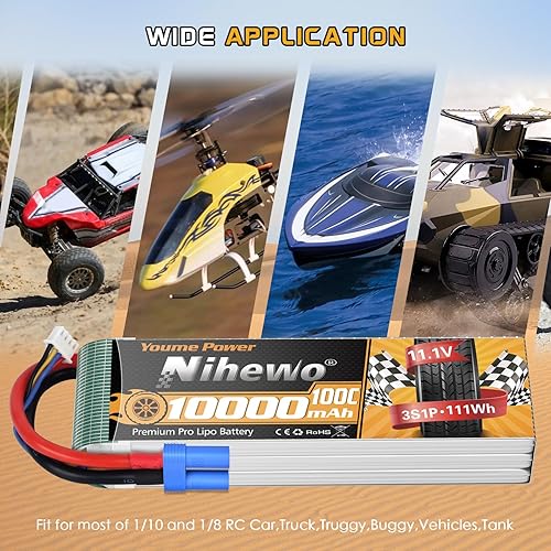 Miniatura 2 de 3S Lipo Batería 11.1V 10000mAh 100C Batería RC Estuche suave EC5 Plug Compatible para RC Car Truck Tanque Avión, Dron, Barco, Carreras, Modelos
