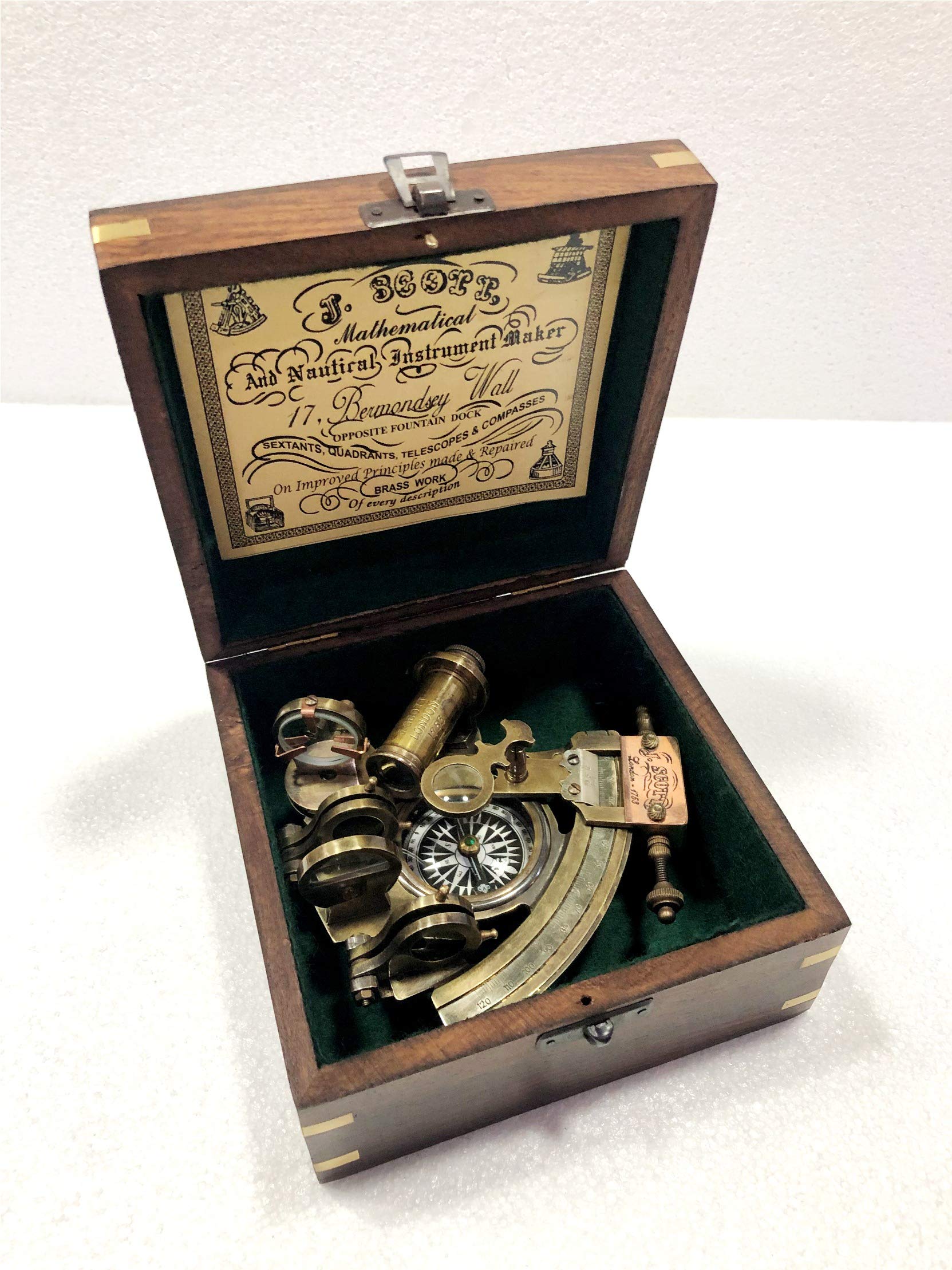 Bussola nautica antica nautica sestante vintage Marine Astrolabio Ship's Instruments con scatola di legno