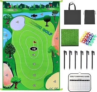 Casual Golf Game Set Golf Chipping Game Golf Practice Mat Golf Training Mat with 16 Sticky Balls, Golf Games for Adults and Family Golf Mat Outdoor Indoor Game Sticky Golf Mat Game 6X4 FT