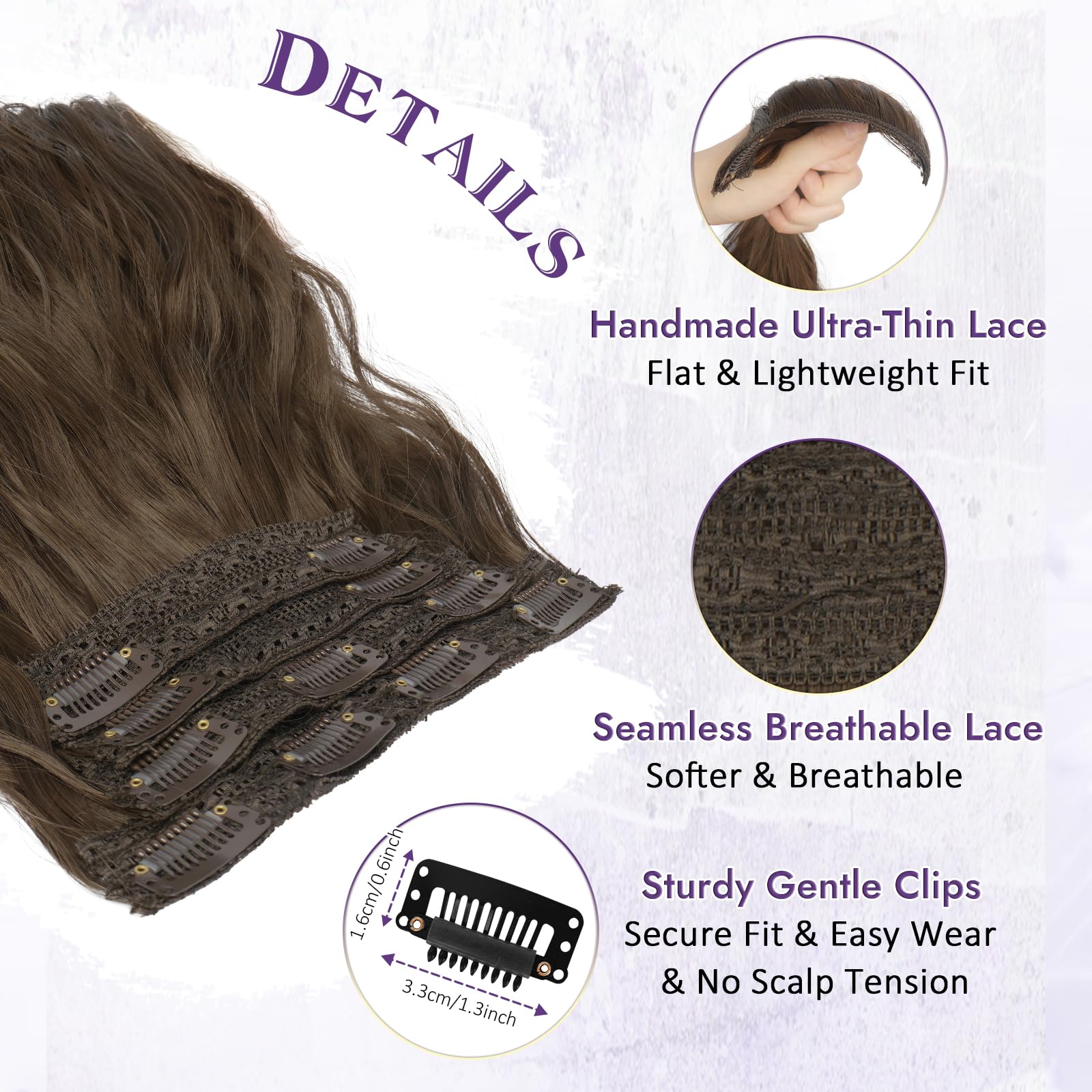 RUWISS Extension Capelli Clip, 4PCs Extension Capelli Ricci Ondulati 45 cm Lunga Sintetici Clip Extension Posticci Hair Extension per Donna (Nero Naturale)