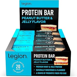 Legion Peanut Butter Jelly Protein Bar: 100% Whey, Soy-Free, Low Sugar & Prebiotic Fiber (12-Pack)