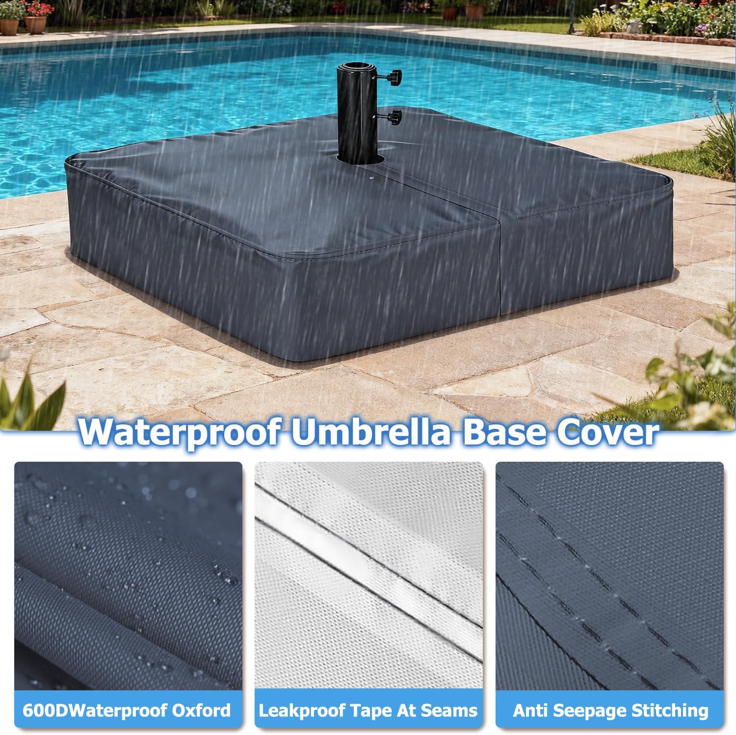 Rileytee Patio Umbrella Base Cover,Outdoor Heavy Duty 600D Waterproof Anti-UV Square Umbrella Stand Base Covers (30"L x 30"W x 5"H-Grey)