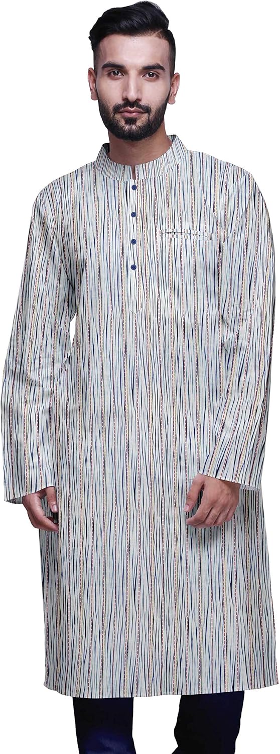 Atasi Indian Long Kurta for Mens Summer Wear Cotton Poplin Wedding Kurta Shirt
