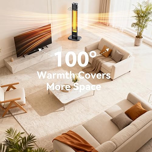 Miniatura 5 de VAGKRI Calentador infrarrojo para exteriores de 36 pulgadas, calentador de espacio de 1500 W con 3 niveles de calor, protección contra