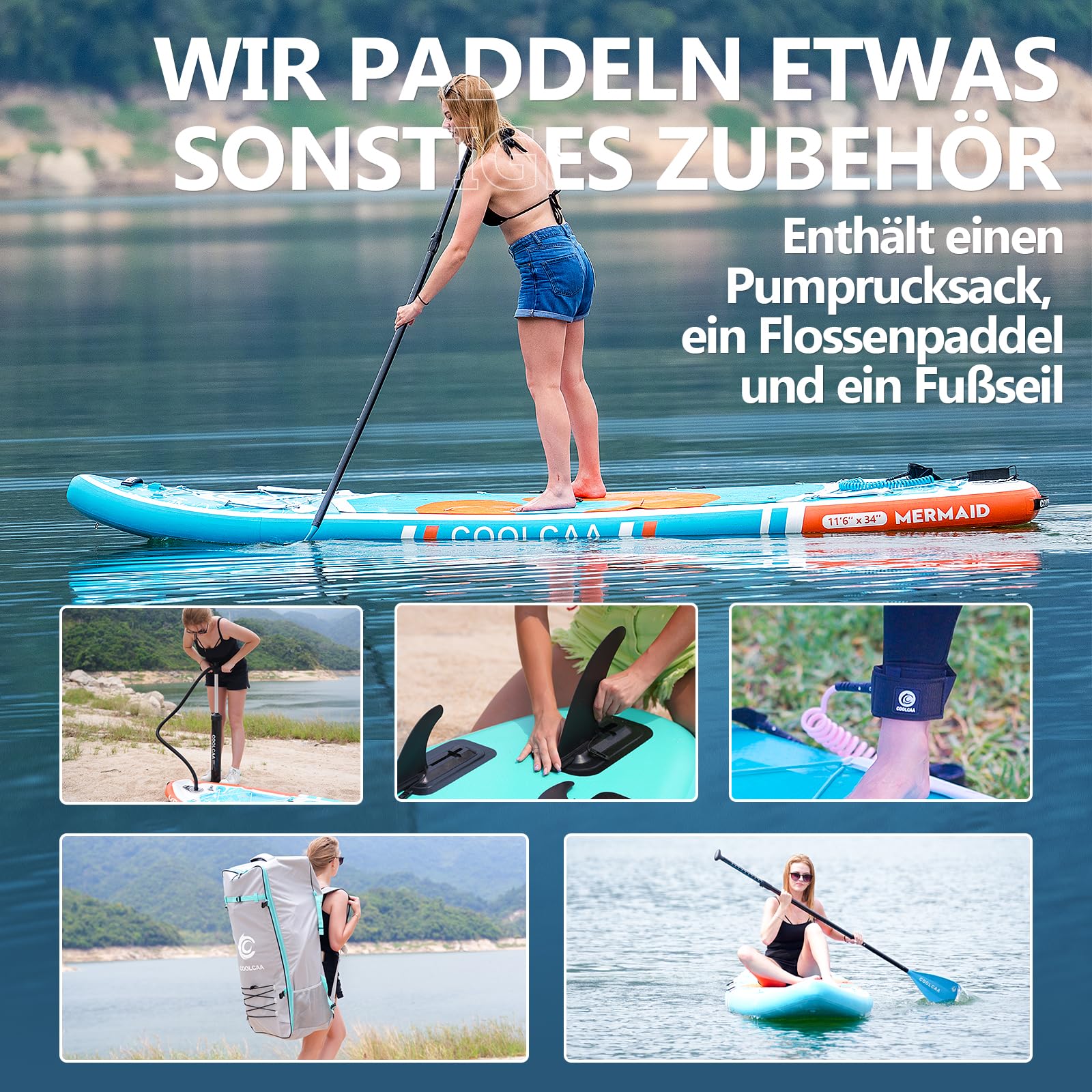 COOLCAA Paddle Gonflable Adulte,Stand Up Paddle Gonflable,Capacité de Charge Maximale de 210 KG avec Les Accessoires ISUP Premium pour Les Jeunes et Les Adultes