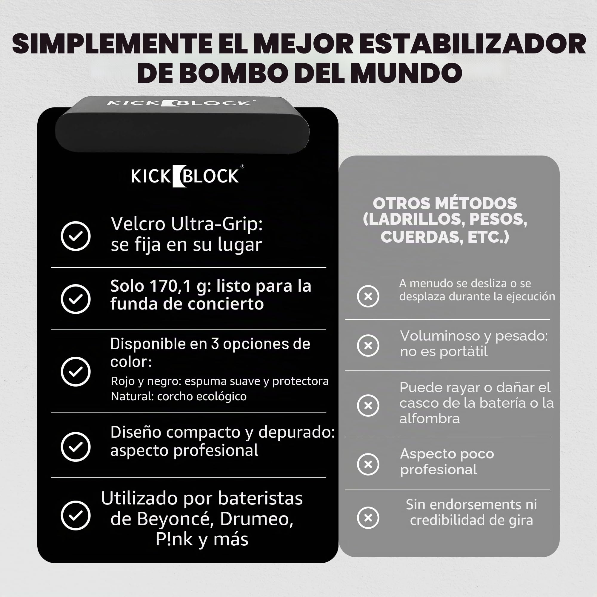 KickBlock Ancla para bombo – El mejor tapón de tambor del mundo para prevención de deslizamientos y deslizamientos – Tecnología Ultra-Grip – Accesorio ligero y portátil – Negro escenario
