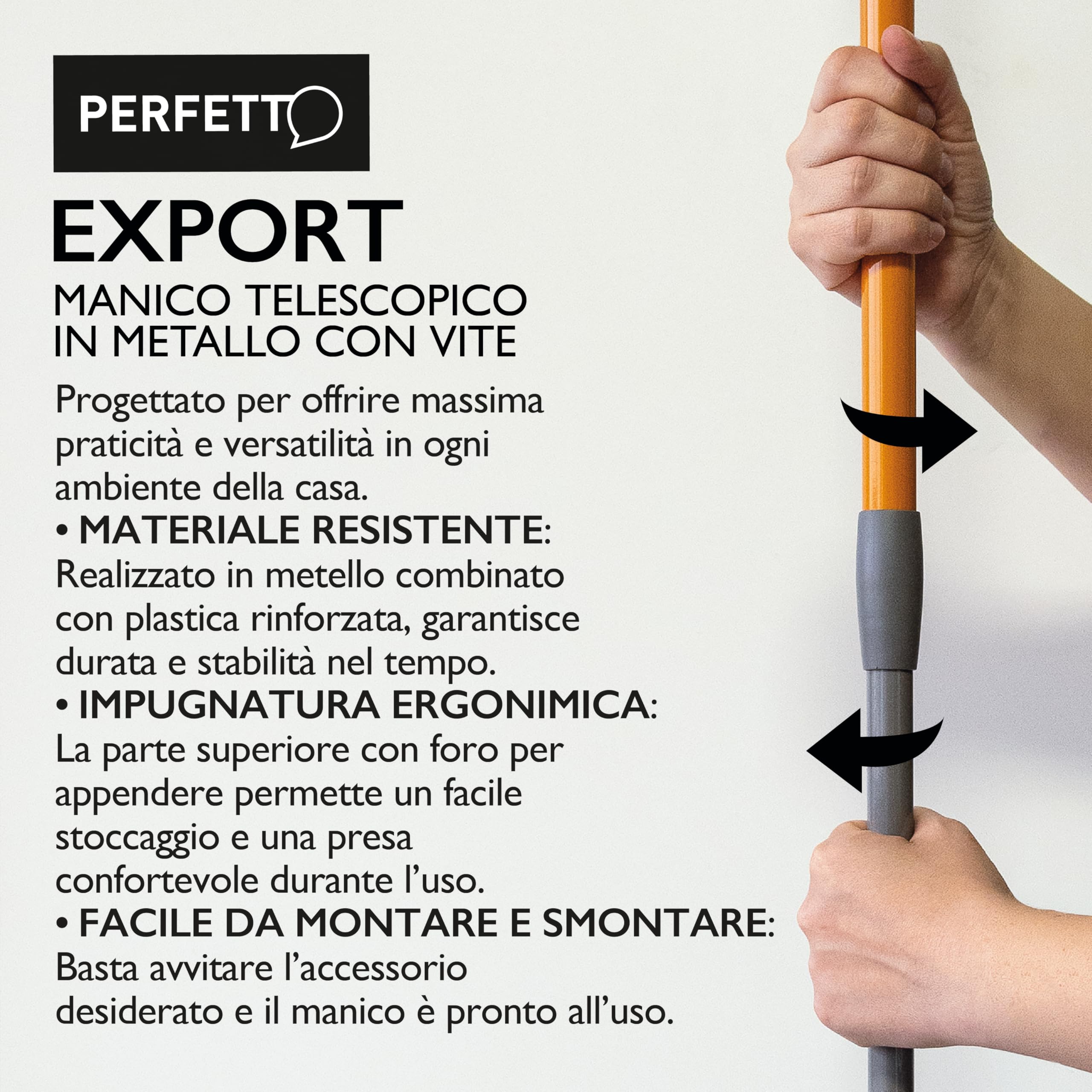 Perfetto Export Manico Telescopico, Metallo, Zucca, 2.5x2.5x76.0 cm