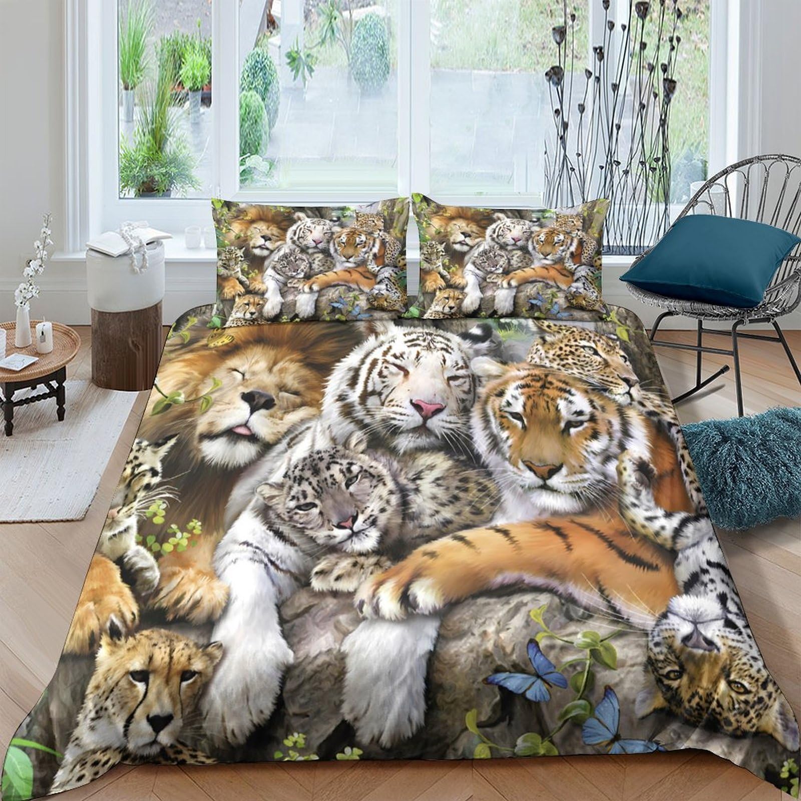 Ctjqhvkz Style-3 3D Printed Wild Animal Fitted Sheet Microfiber Soft Non-Slip Lion Tiger Mattress Cover Bedroom Decor Single（135X200cm）