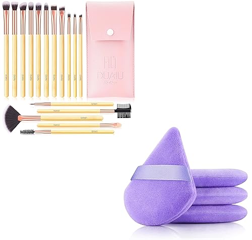 DUAIU Juego de brochas para sombra de ojos 16 piezas + soplos de polvo triangulares 4 piezas