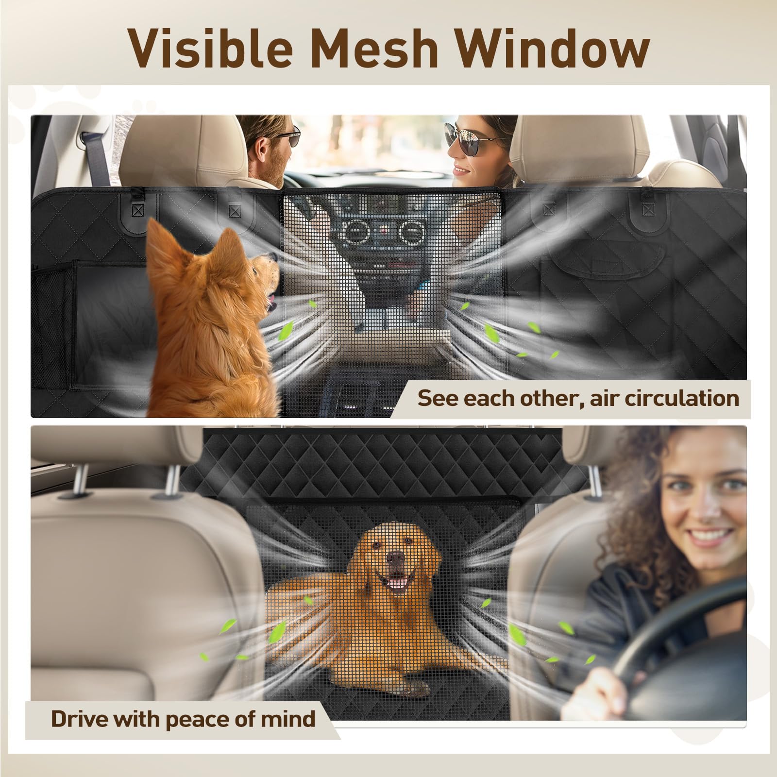 Gimars Telo Auto per Cani, 157 * 137cm Impermeabile e Antiscivolo Coprisedile Auto per Cani, 6 in 1 Universale Telo Cane Auto Sedili Posteriori con Finestra della Rete Visiva e Tasca Portaoggetti