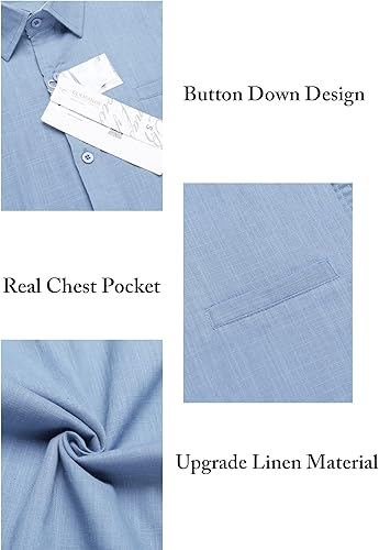 Miniatura 5 de Coofandy - Camisas casuales de lino para hombre, de manga corta, con botones, para verano y playa
