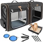 Lekeinchi Transporteur de chats 2-in-1 Porte-chien pour 2 Chats Petits chiots moyens jusqu'à 20 Lbs, Double Cat Travel Carrier avec boîte à lettres et 2 Bols, gris