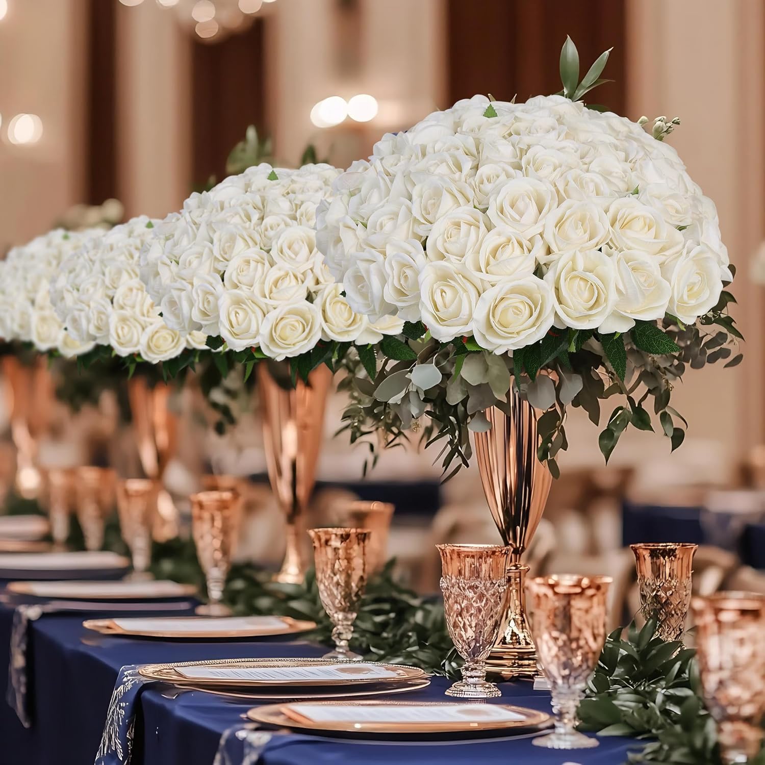 LFF 50 Pcs Realistic White Artificial Roses - Premium Velvet Faux Flowers for Wedding Bouquet, Centerpieces, Home & Party Decoration(White) - Image 6