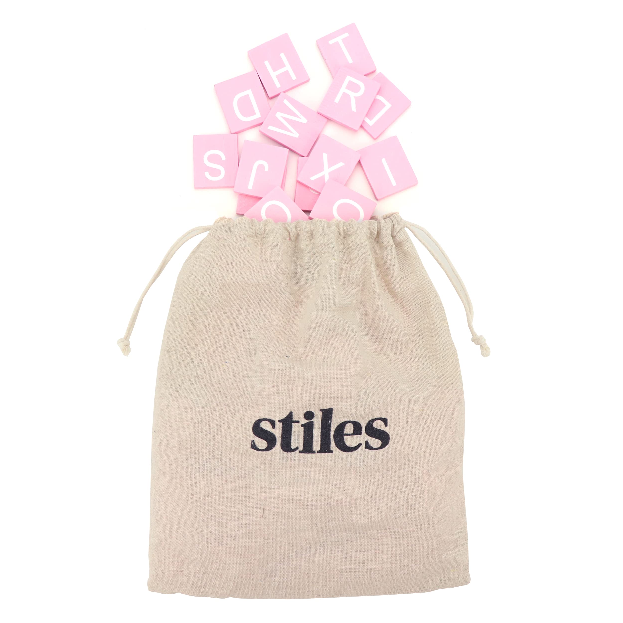 Stiles 92 Premium Wooden Alphabet Tiles for Letter Board, Changeable Crossword Letters Only, No Board Included, Baby Pink