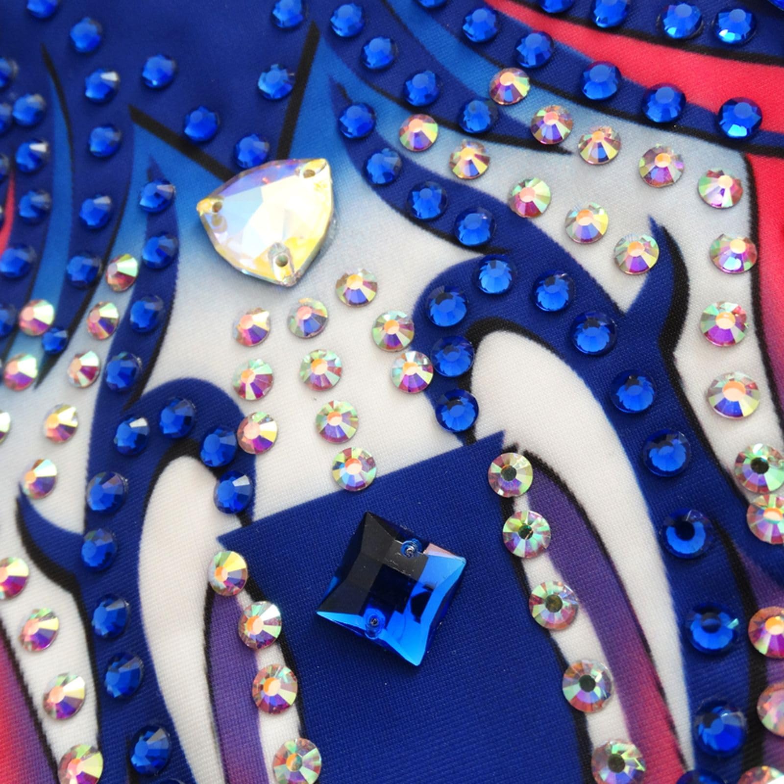 LIUHUO Maillot de gimnasia rítmica cuello redondo mangas largas y diamantes rendimiento competición