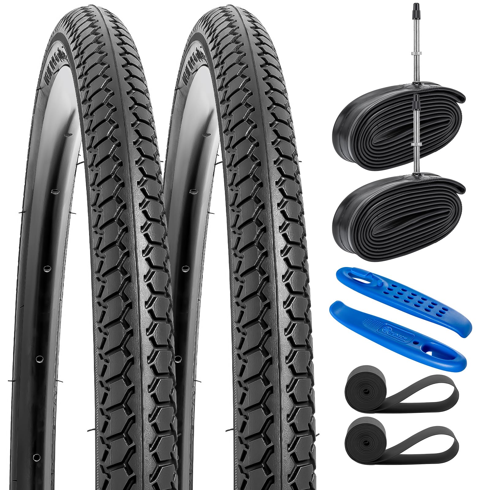 YUNSCM 2 neumáticos de bicicleta de carretera de 20 x 1 3/8 (37-451) y tubos de bicicleta resistentes de 20 pulgadas, válvula Presta compatible con neumáticos y tubos de bicicleta de 20 x 1 3/8 (Y-930