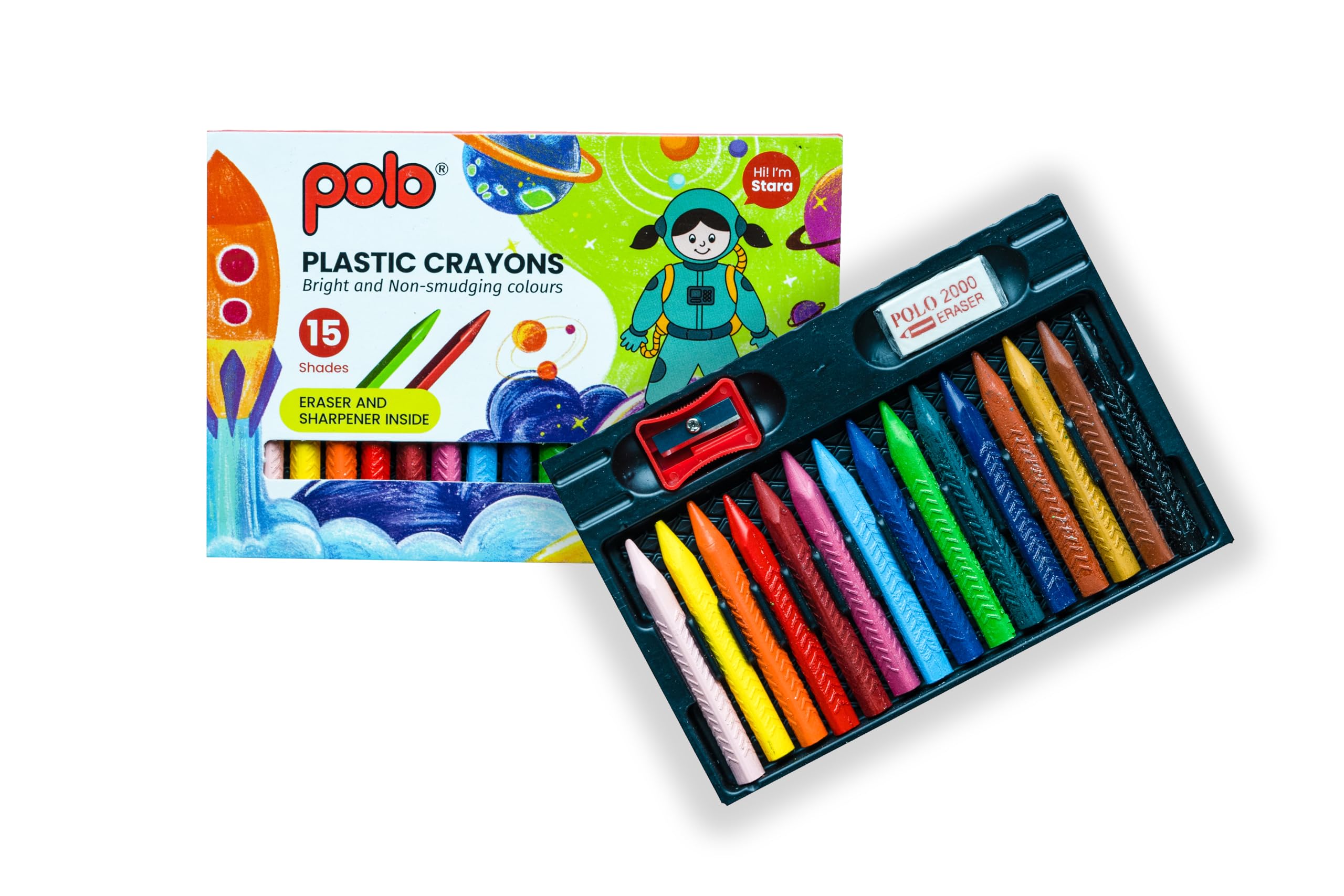 Polo Triangular Plastic Crayons – 15 Vibrant Shades | Non-Toxic, Break-Resistant & Long-Lasting Crayons for Kids and Artists