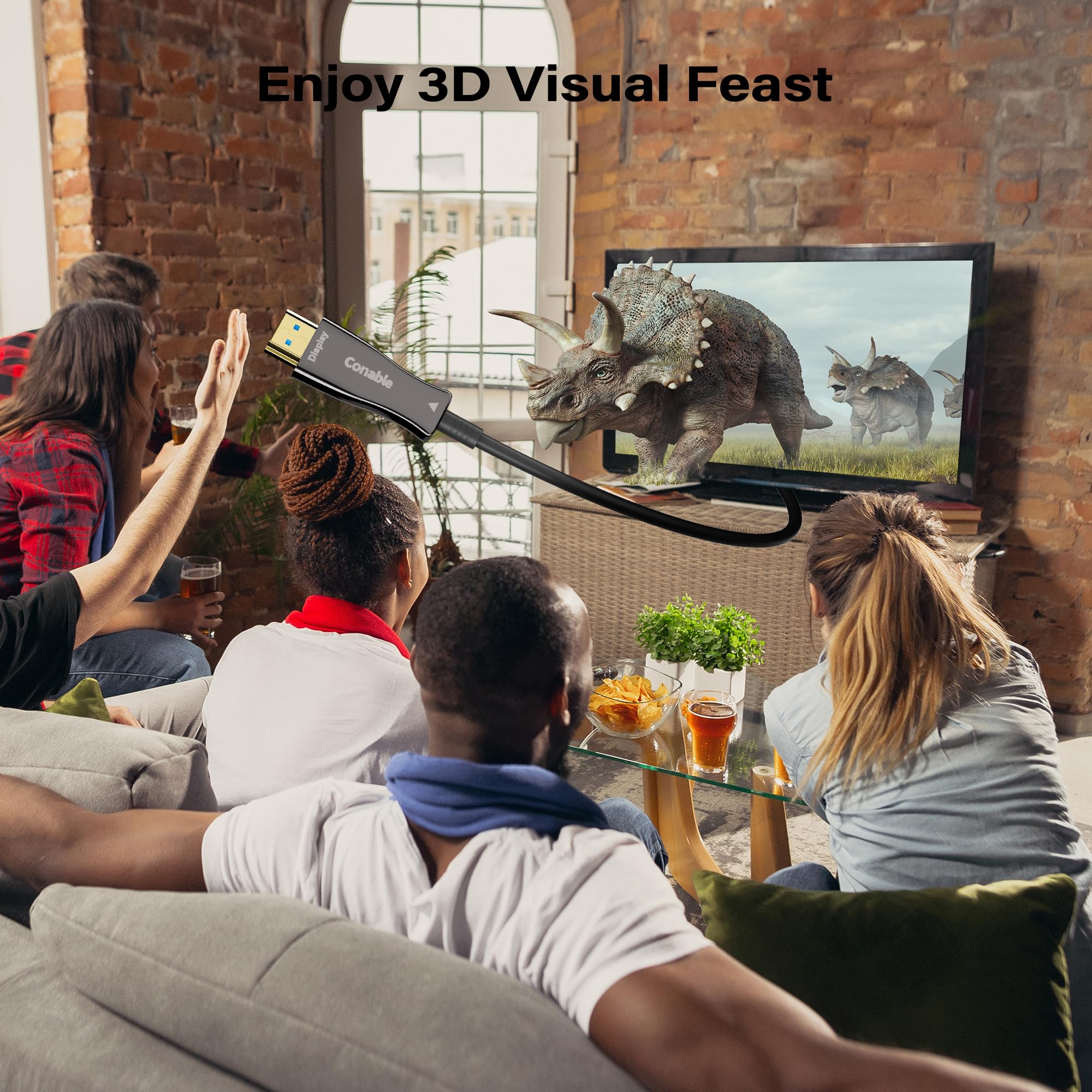 Cable HDMI 4K de 200 pies, cable HDMI de fibra óptica de alta velocidad, unidireccional de 18 Gbps, Ultra HD, soporta 4K @ 60Hz, 4:4:4 RGB, HDCP 2.2, 3D ARC, HDR10, Dolby Vision, carcasa de aleación