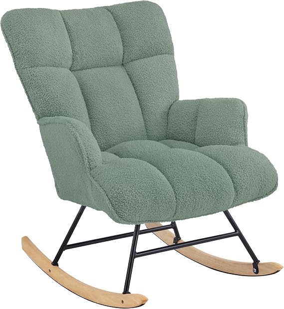 Aunekiv Chaise à Bascule Scandinave Minimaliste en Tissu Teddy et Métal