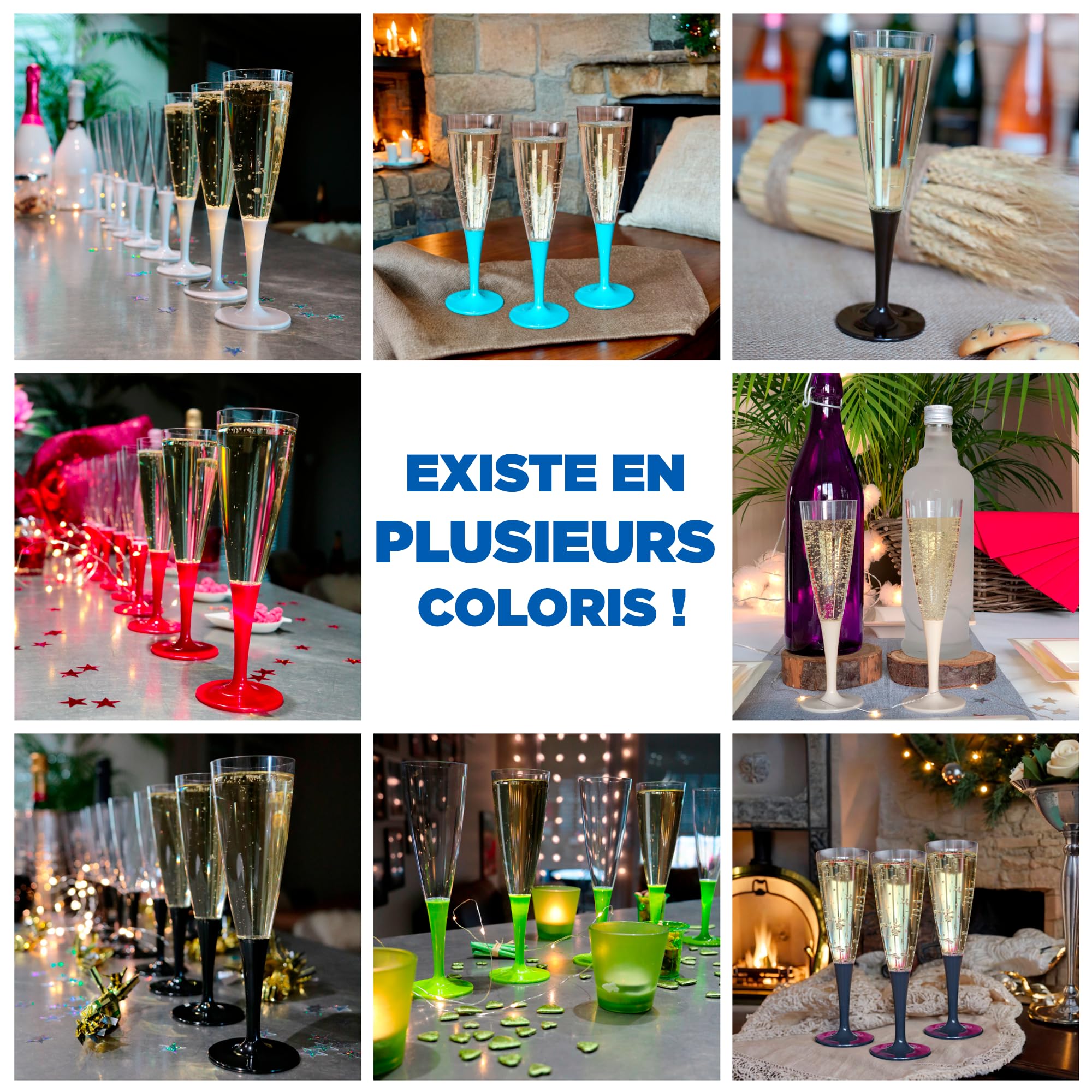 Table'Colors Lot de 100 Flutes Champagne Lavable et Réutilisable 14cl - Verre 100% Recyclable, Grande Stabilité, Rigidité Design Élégant - Parfait pour Anniversaire, Mariage (Turquoise)