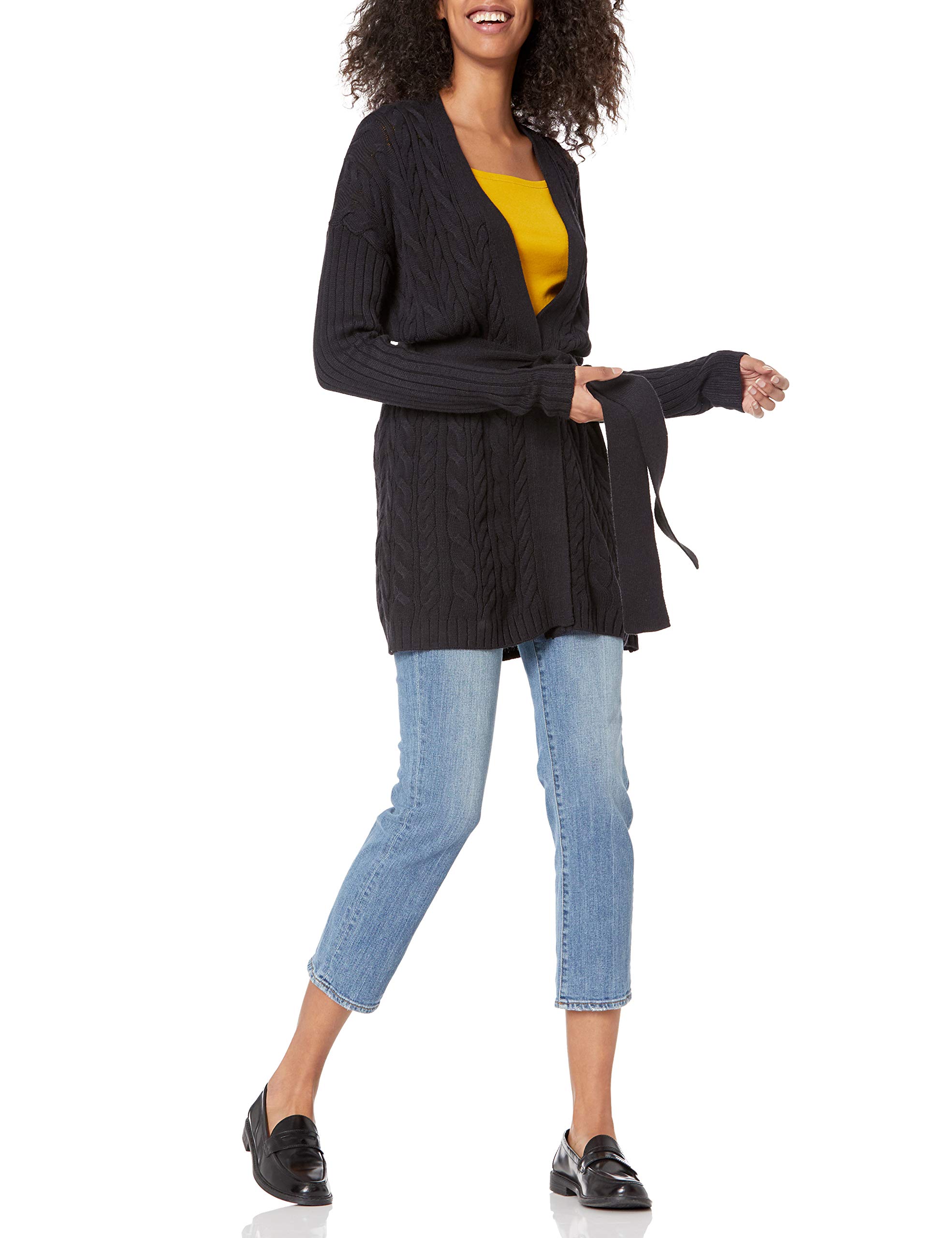 Amazon Essentials Donna Maglione Cardigan Lungo Aperto sul Davanti con Cintura Morbida