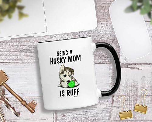 Miniatura 3 de Casitika Taza Husky Mom. Taza de Husky Siberiano de 11 onzas. Ser una mamá husky es Ruff. Idea de regalo para los amantes de los perros.