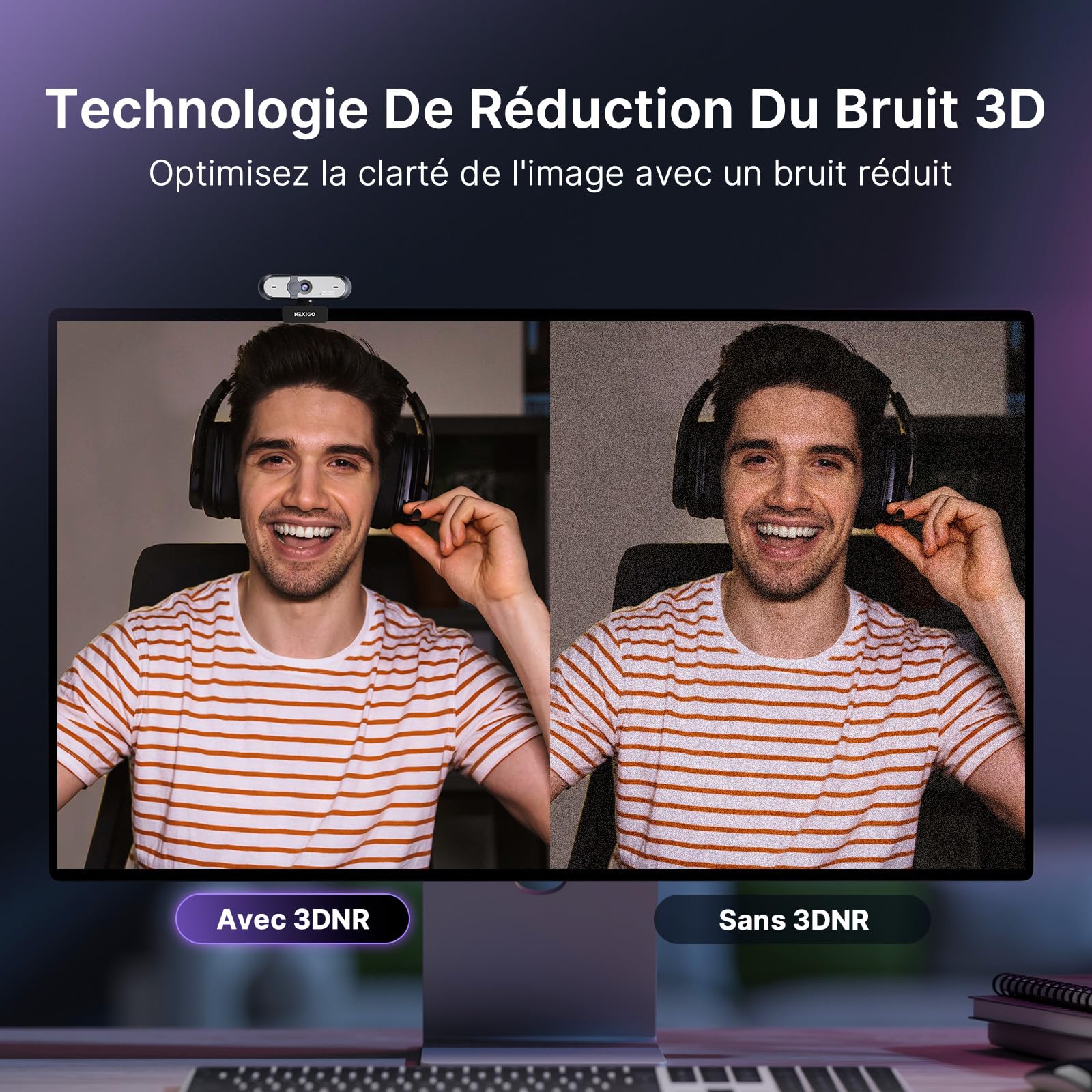 NexiGo N660P Pro Webcam 4K sans Distorsion, 1080P 60 FPS Autofocus, 3DNR, Micro Réduction Bruit, Cache Confidentialité, Noir