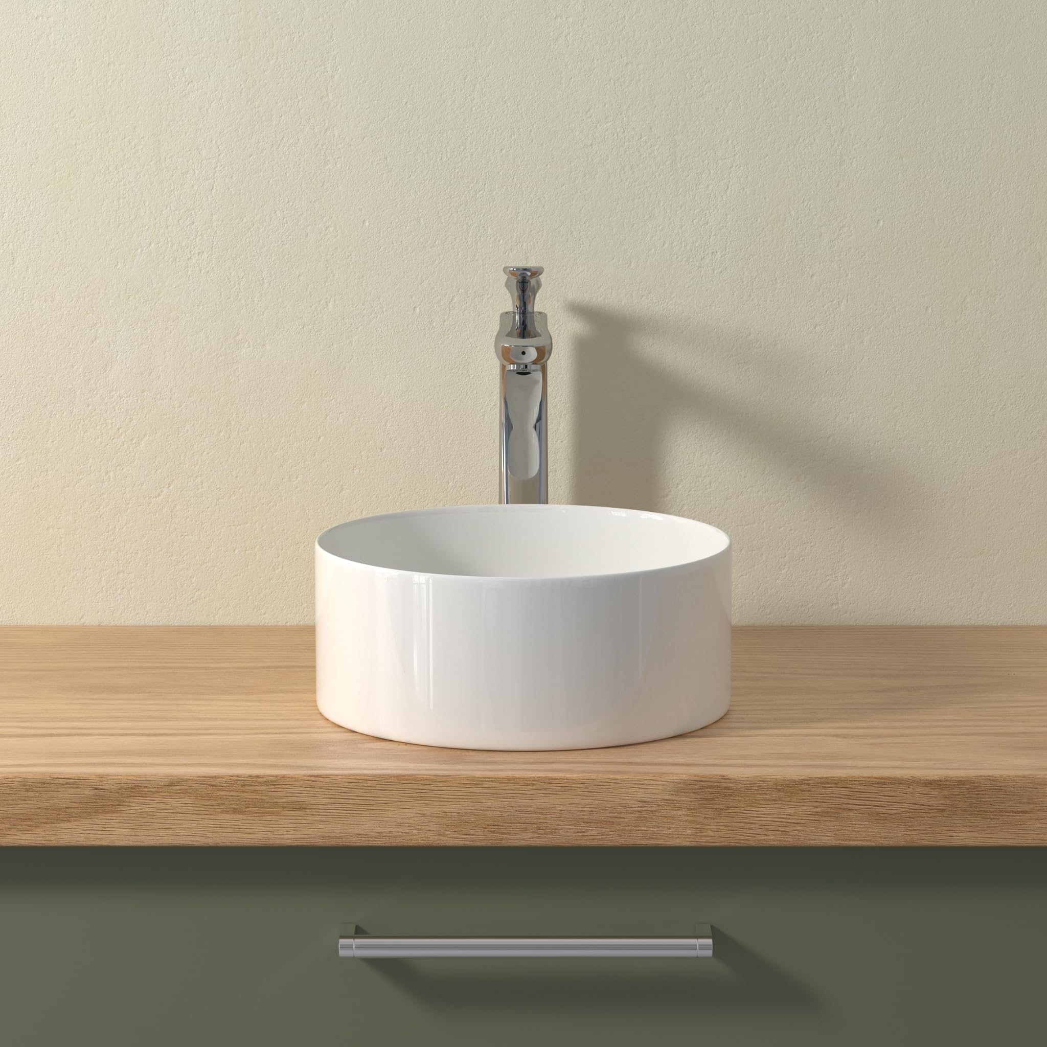 Lavabo rotondo, piccolo lavabo da appoggio, lavabo a mano in elegante design facile da pulire, per bagno e WC degli ospiti (bianco lucido, 31 x 31 x 11 cm)